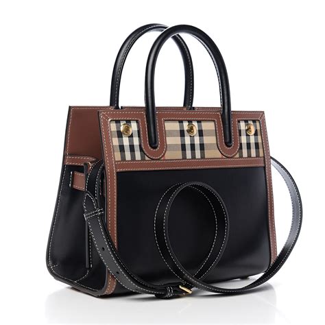 BURBERRY Calfskin Vintage Check Mini Two Handle Title Bag 